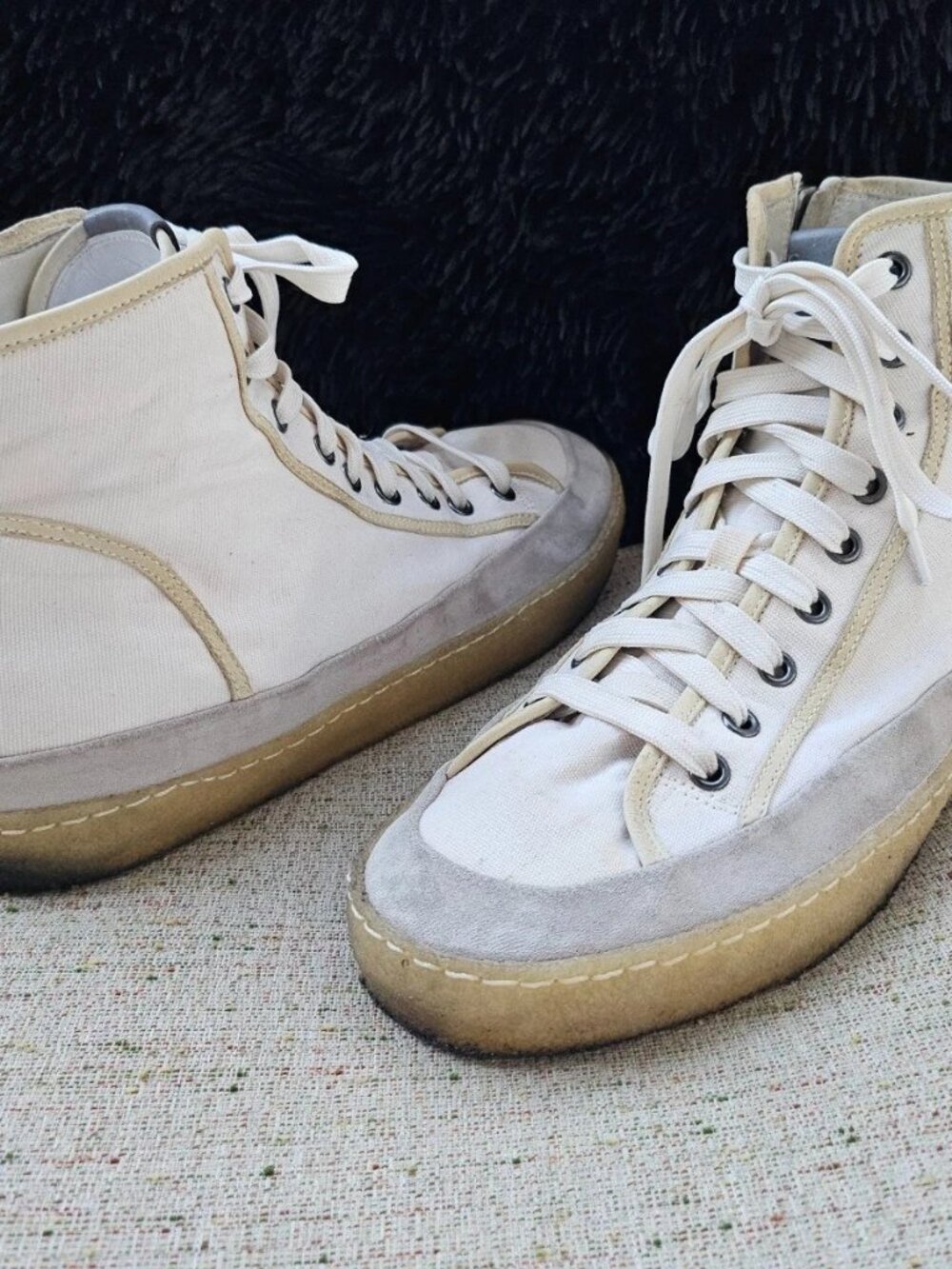 Vince Men Sneaker Shoes High Top Lace White Fabric Upper Shoes Size 45